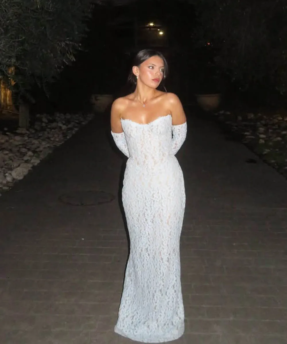 Popular Detachable Long Sleeves Sweetheart Sheath Full Lac Wedding Dresses Custom Made 2026 Vestido De Noival
