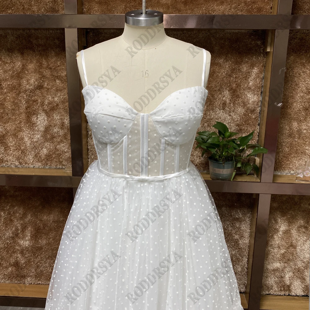 RODDRSYA Short Wedding Dress 2023 A Line Sweetheart Spaghetti Straps Dot Tulle Bridal Gown Lace Up Back Ankle Length Custom Made