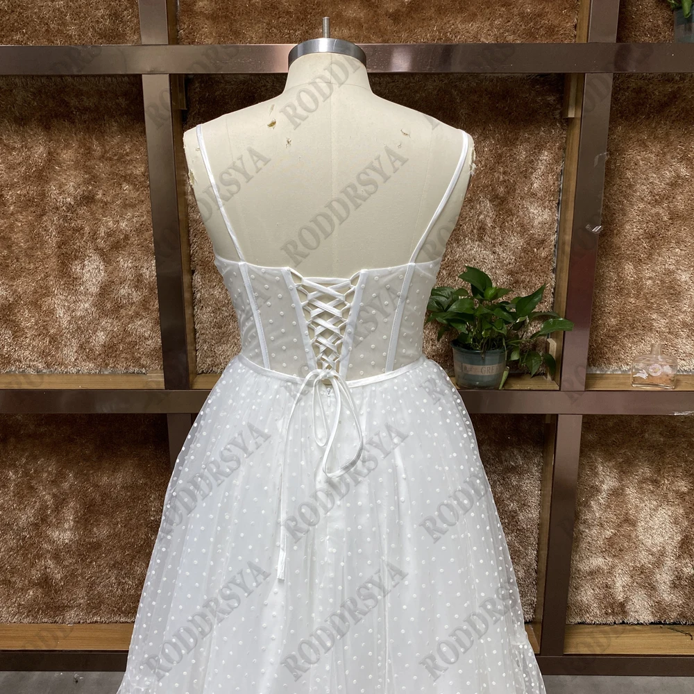 RODDRSYA Short Wedding Dress 2023 A Line Sweetheart Spaghetti Straps Dot Tulle Bridal Gown Lace Up Back Ankle Length Custom Made