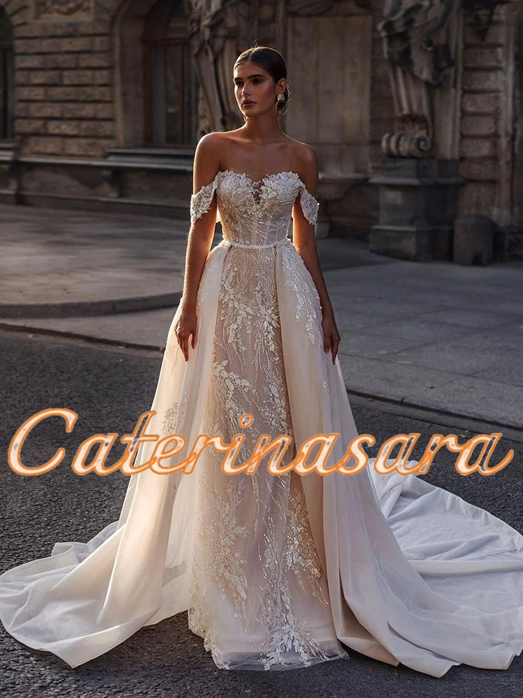 Luxury Wedding Gowns Sequin Lace Appliques Ivory Corset Bride Dress With Detachable Train Women 2024 Wedding Dresses