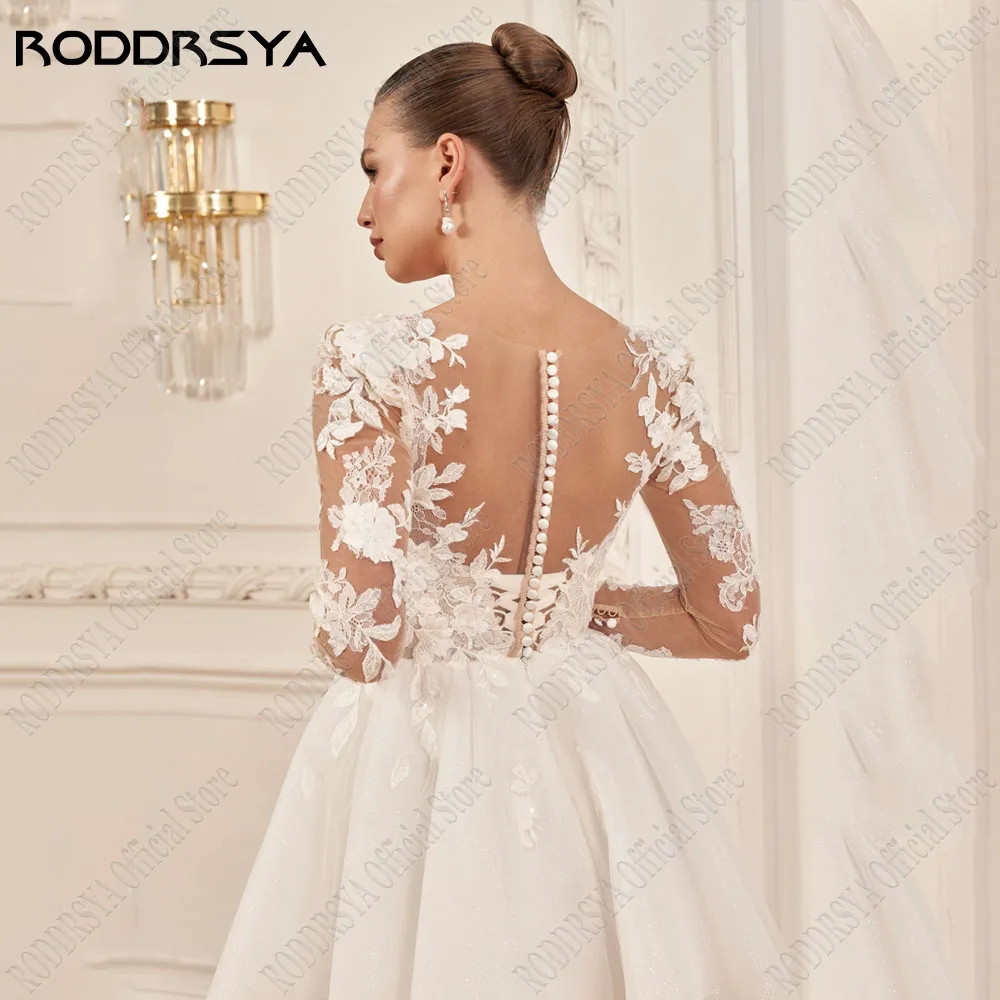 RODDRSYA Short Lace Wedding Dress O-Neck Long Sleeves A-Line Applique Civil Bride Gown Tulle Lace Up свадебные платья customized