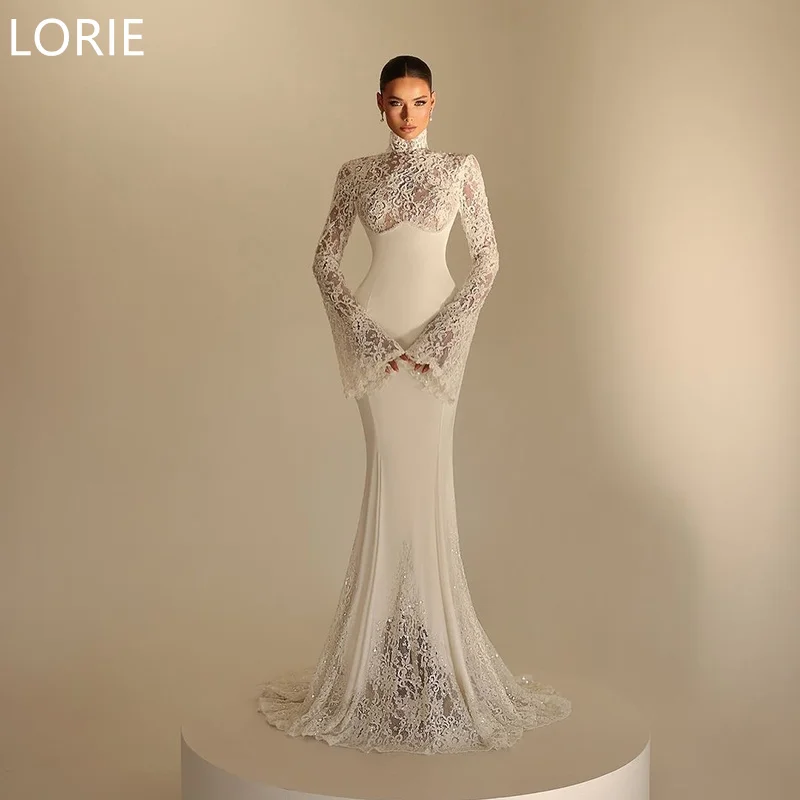 LORIE Elegant Mermaid Wedding Dresses Lace Appliques Soft Bridal Gowns Long Sleeves Vintage Country Wedding Gown Customized 2025
