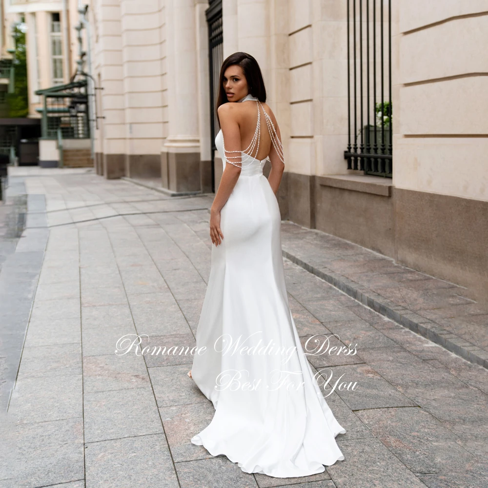 Elegant Beading High Collar Mermaid Wedding Dress Women 2026 Off The Shoulder Open Back Bridal Gown Vestidos De Novia Customized