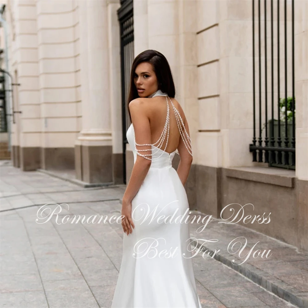 Elegant Beading High Collar Mermaid Wedding Dress Women 2026 Off The Shoulder Open Back Bridal Gown Vestidos De Novia Customized