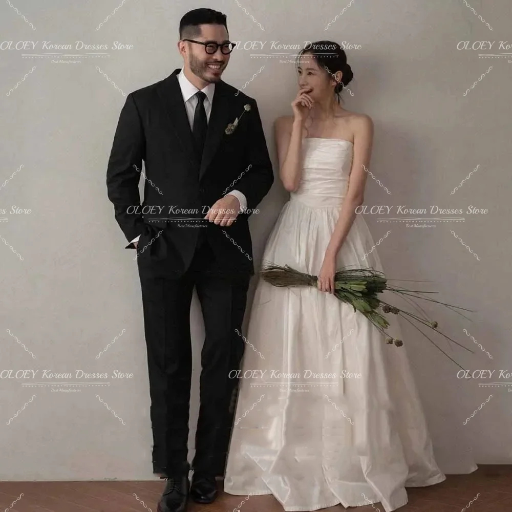 OLOEY Simple A Line Taffeta Korea Wedding Dress Customized Photoshoot Strapless Corset Back Floor Length Bridal Gown Plus Size