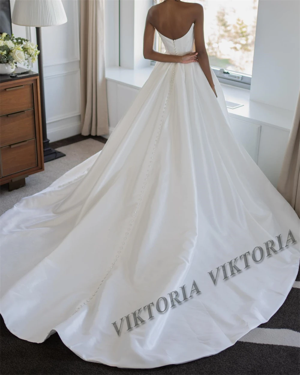 VIKTORIA Simple Satin Wedding Dresses For Woman Bride A-line Slit Strapless Pleat Vestido De Casamento Personalized Customized