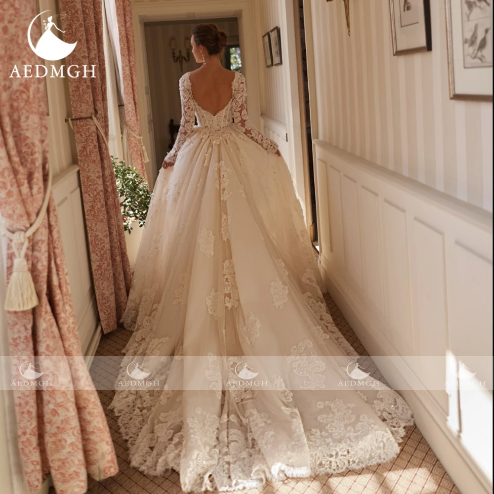 Aedmgh Mermaid Sexy Wedding Dresses Scalloped Long Sleeve Vestido De Novia Lace Embroidery 2 In 1 Chic Custom Made Bridal Gown
