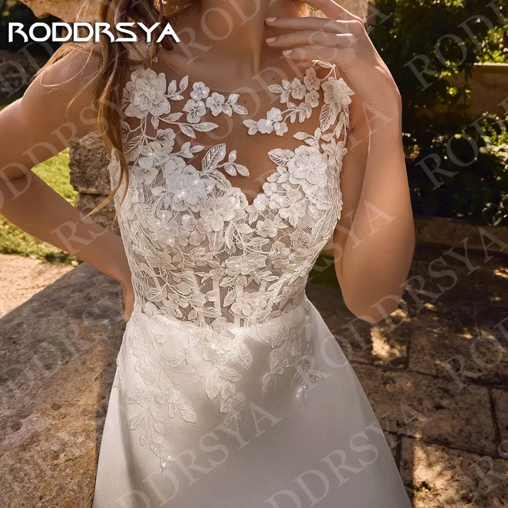 RODDRSYA Wedding Dress Sleeveless Illusion O-Neck Applique Lace Satin Bridal Dresses Open Back Customized Robes De Mariée 2026