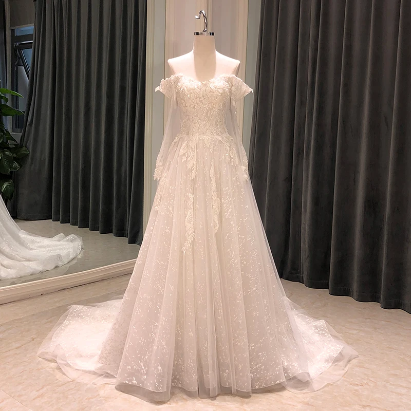 SL-7109 Customized wedding dresses long sleeve beads lace illusion neck crystal bridal wedding dress tulle vintage bride gown
