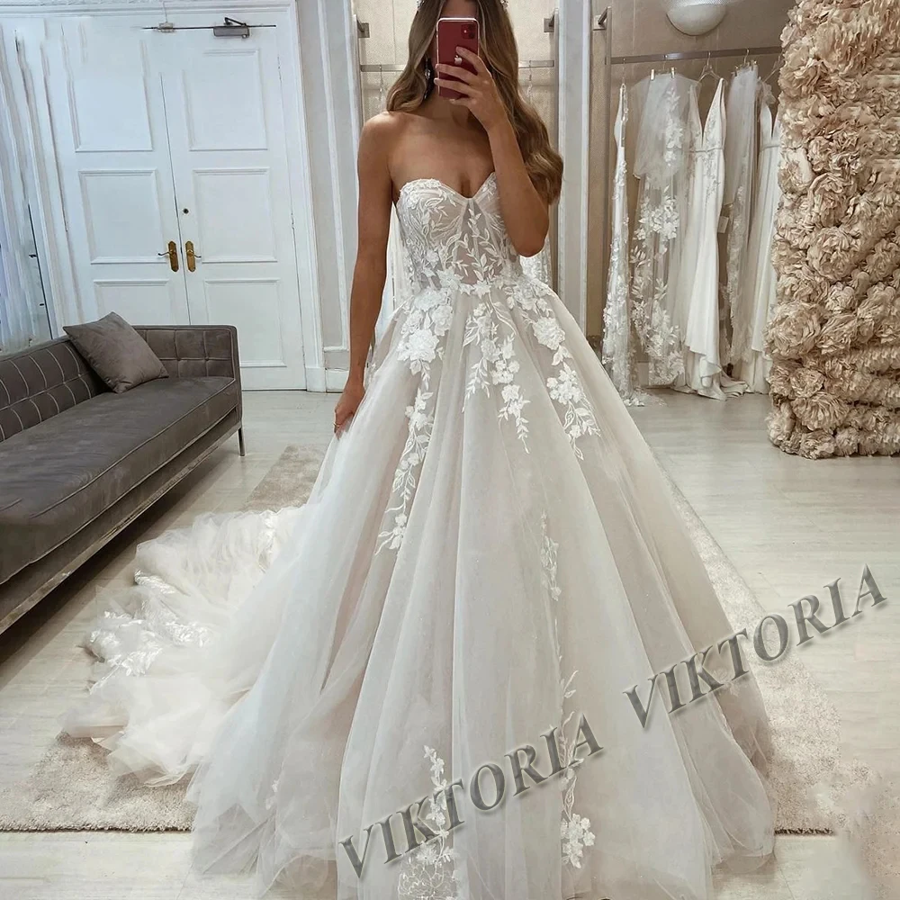 VIKTORIA Attractive Corset Wedding Dresses For Woman Bride Slit Square Collar Tulle Appliques Vestido De Casamento Customized