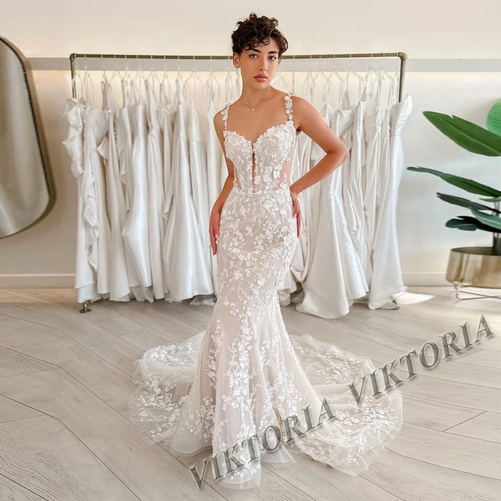 VIKTORIA Attractive Corset Wedding Dresses For Woman Bride Slit Square Collar Tulle Appliques Vestido De Casamento Customized