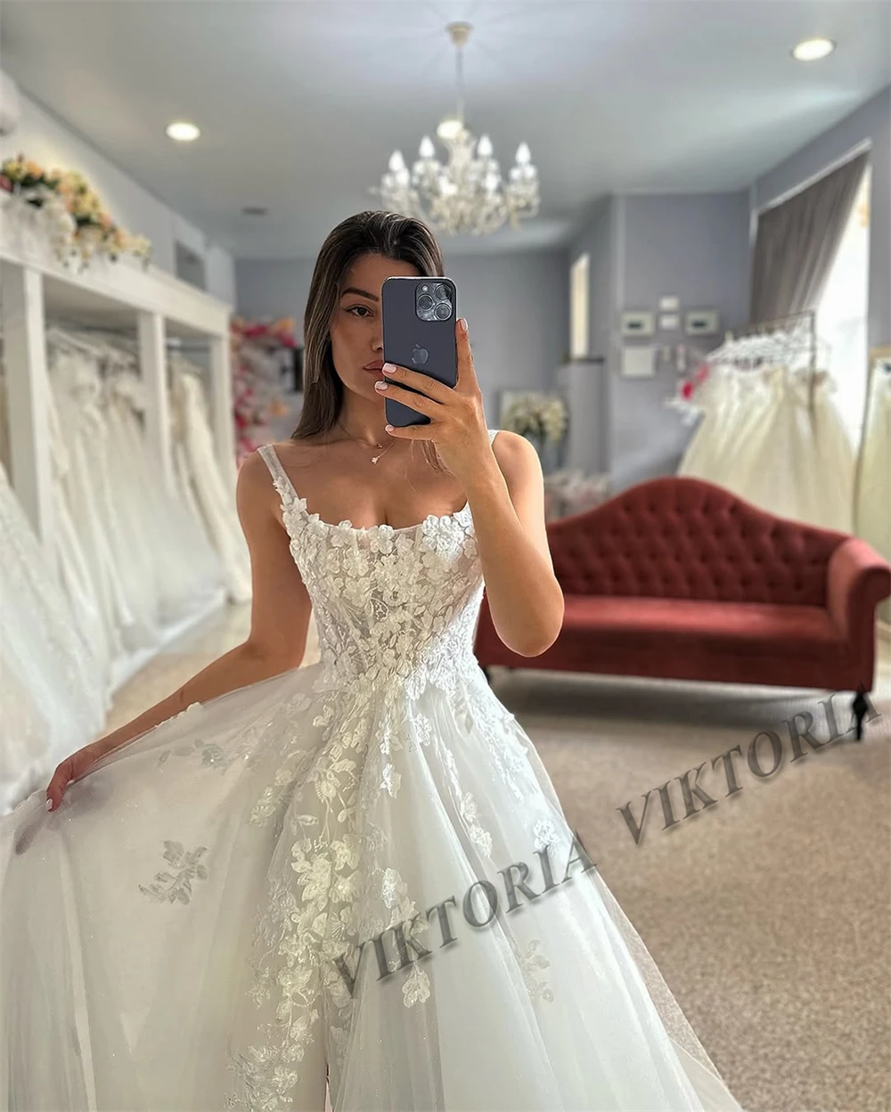 VIKTORIA Attractive Corset Wedding Dresses For Woman Bride Slit Square Collar Tulle Appliques Vestido De Casamento Customized