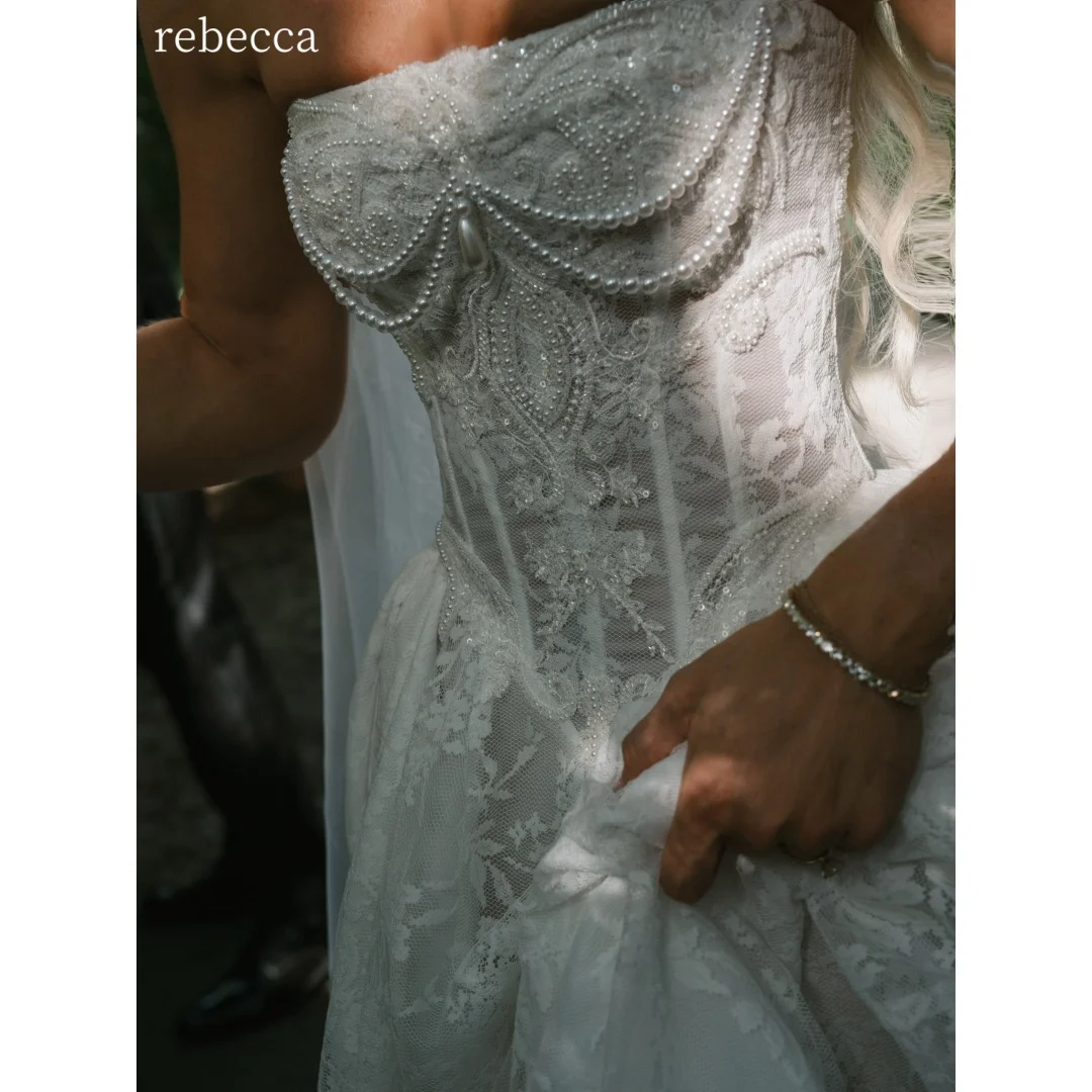 Rebecca Customized Sheer Lace Floor-Length Prom Dress Lace Embroidery vestidos de noche Asymmetrical Corset Evening Dresses 2026