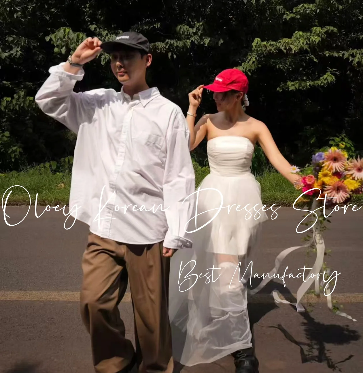 OLOEY Simple Wedding Party Dress Strapless A-Line Draped Illusion White Tulle Korea Photo Shoot Bridal Gown Custom 웨딩드레스