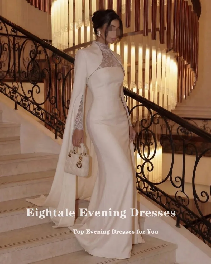 Eightale Vintage Wedding Dress High Neck Long Sleeves Lace Customized Ivory Satin Bridal Gown Bride Party Dress Vestido De Novia