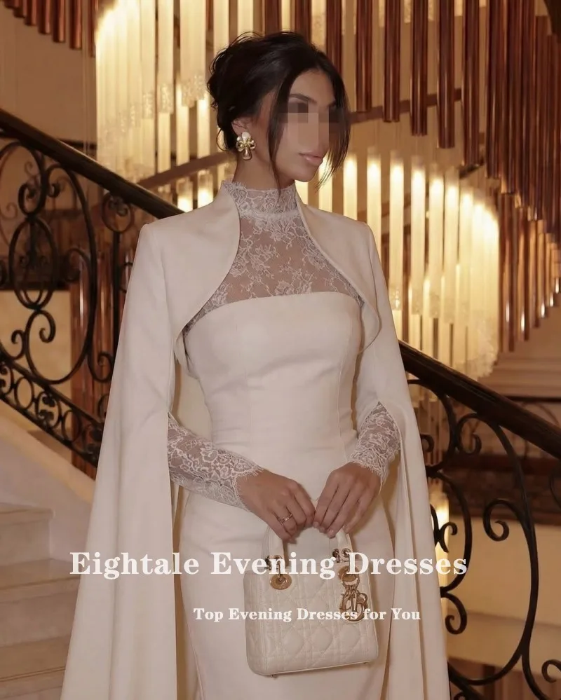 Eightale Vintage Wedding Dress High Neck Long Sleeves Lace Customized Ivory Satin Bridal Gown Bride Party Dress Vestido De Novia