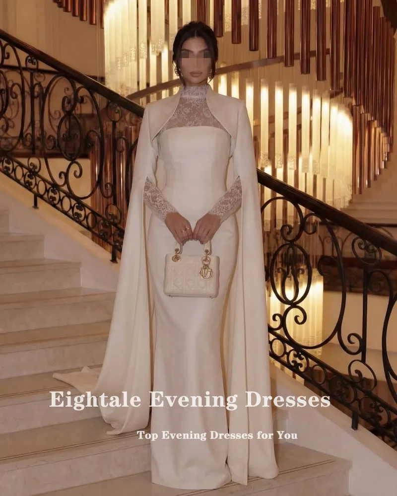 Eightale Vintage Wedding Dress High Neck Long Sleeves Lace Customized Ivory Satin Bridal Gown Bride Party Dress Vestido De Novia