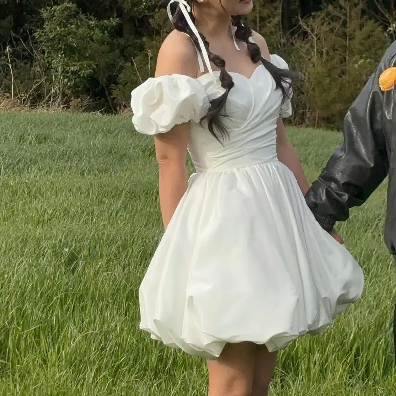 Customized Sweet Princess Dress With Puff Sleeve Newest Short Wedding Dresses Simple Backless Birthday Party Dresses