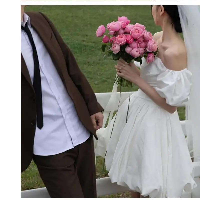 Customized Sweet Princess Dress With Puff Sleeve Newest Short Wedding Dresses Simple Backless Birthday Party Dresses