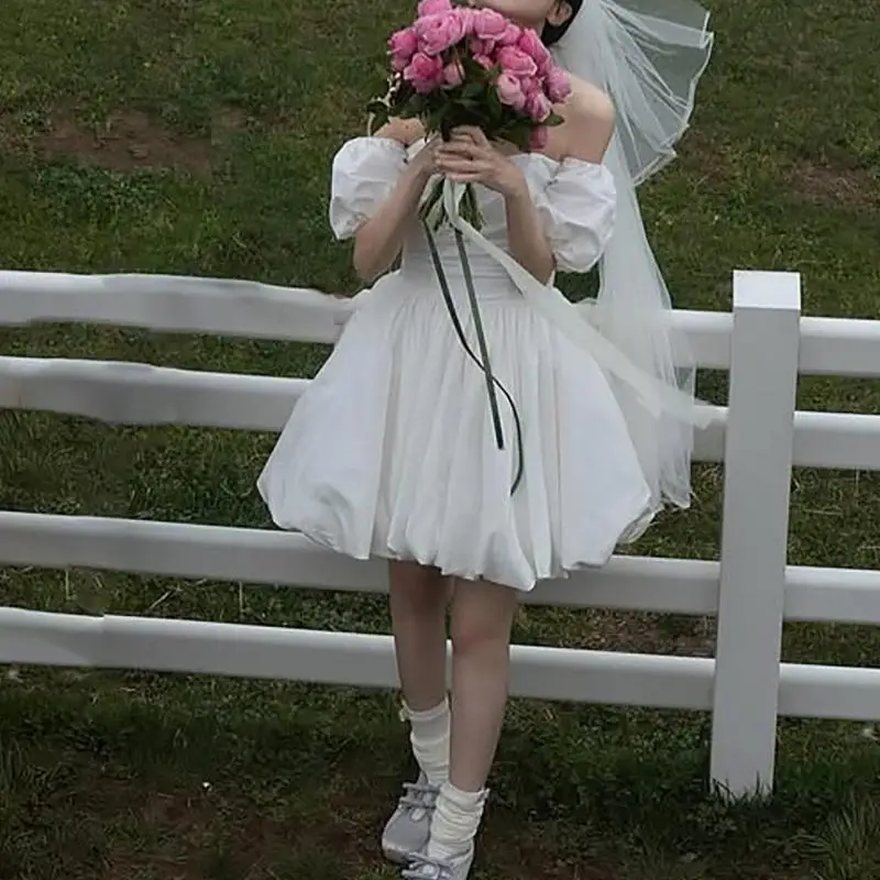 Customized Sweet Princess Dress With Puff Sleeve Newest Short Wedding Dresses Simple Backless Birthday Party Dresses