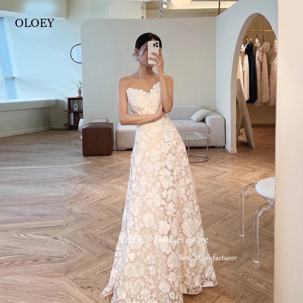 OLOEY Elegant Full Lace A Line Korea Wedding Dresses Sweetheart Floor Length Bridal Gowns Corset Back Photo Shoot Customized