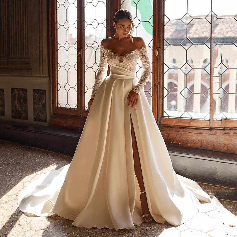 Eightree Elegant A-Line Wedding Dresses Long Sleeve Sweetheart Lace Bridal Dress Princess White Wedding Prom Gowns Customized