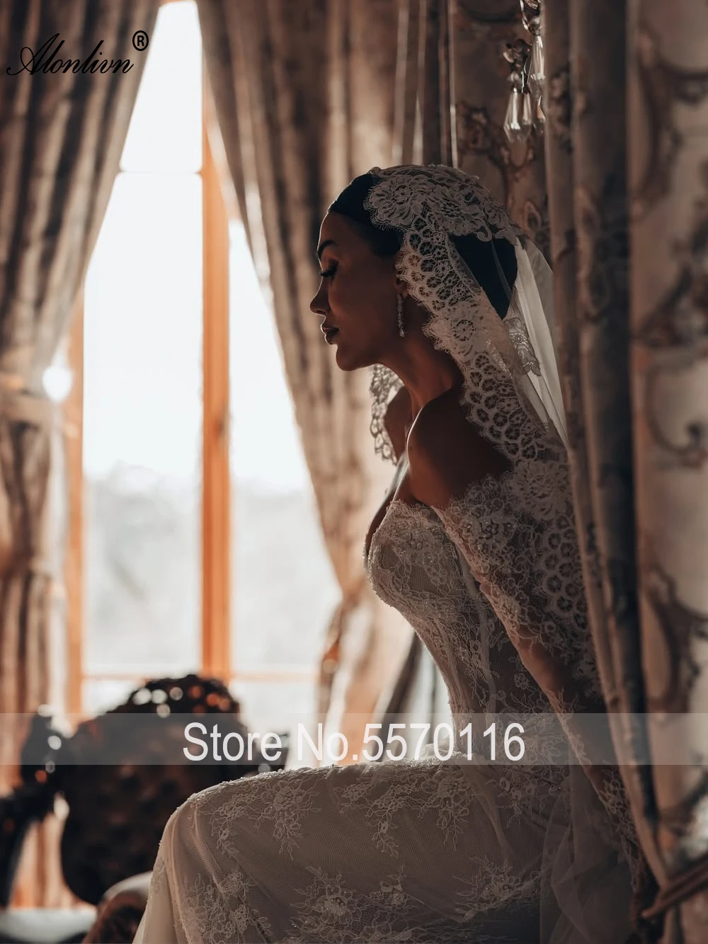 Alonlivn Custom Made Sweetheart Mermaid Wedding Dress With Beaded Appliques Off Shoulder Full Sleeves Trumpet Bridal Gowns