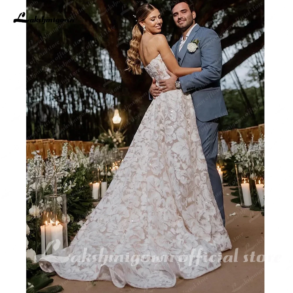 Lakshmigown Full Lace Strapless Wedding Dress Featuring Stunning Lace Appliques and Floral A-Line Bridal Dress Customized