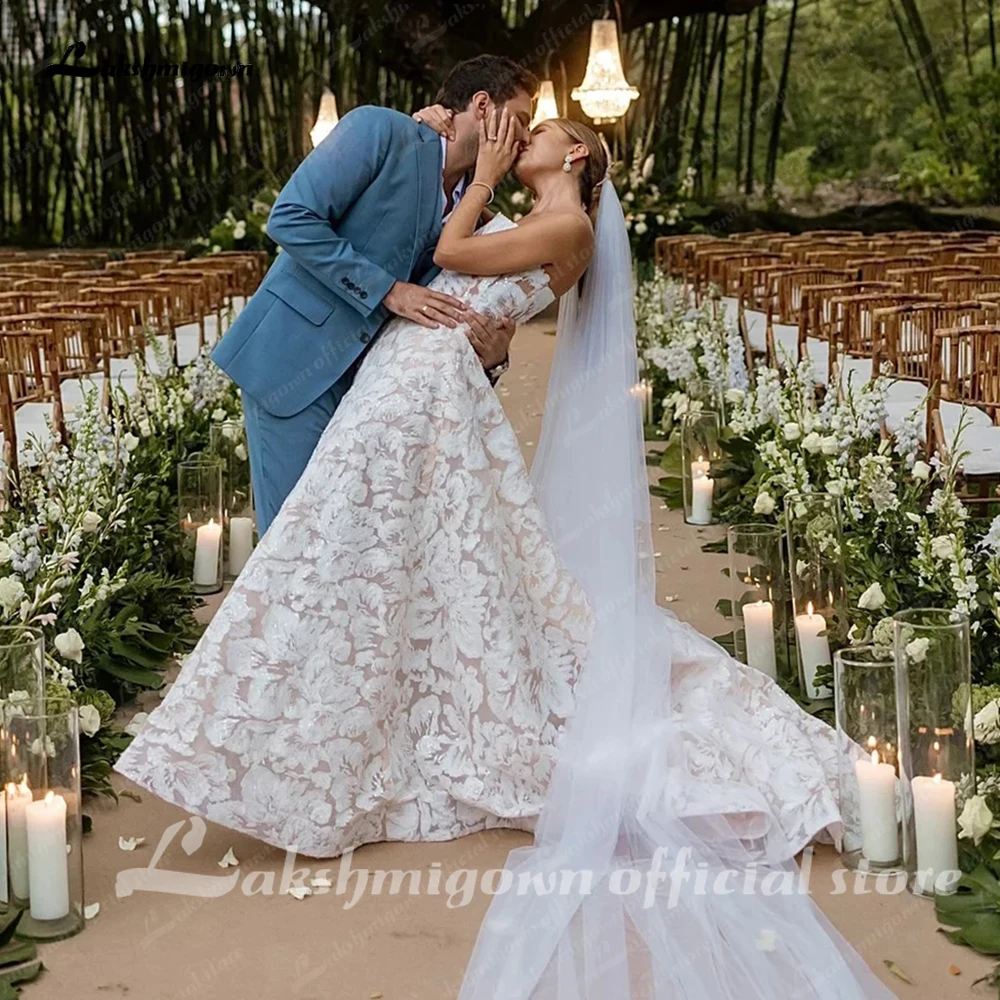 Lakshmigown Full Lace Strapless Wedding Dress Featuring Stunning Lace Appliques and Floral A-Line Bridal Dress Customized