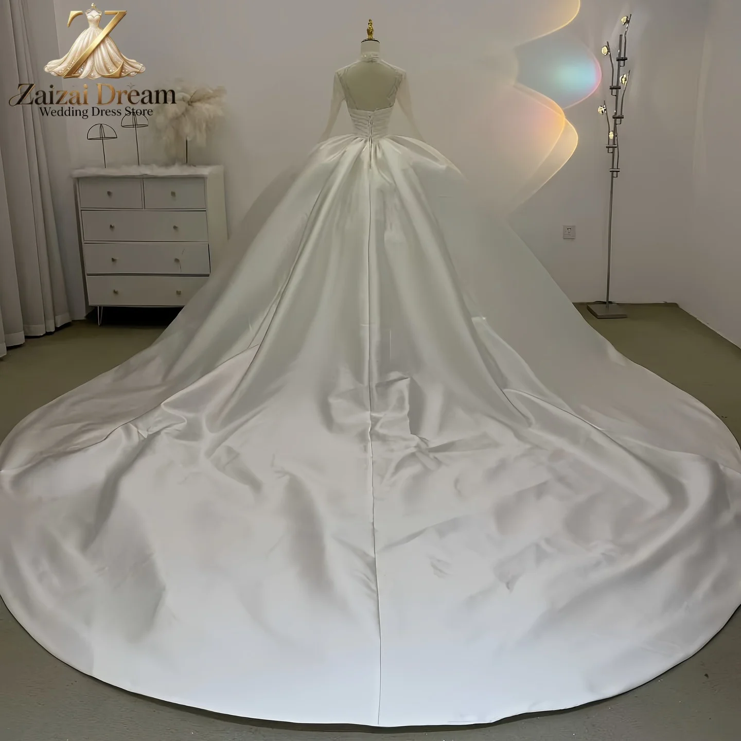 Customized Luxury Pearl Beaded Ball Gown Wedding Dress Long Sleeve Sparkly Bridal Gown Custom Size Plus Size Vestidos De Novia