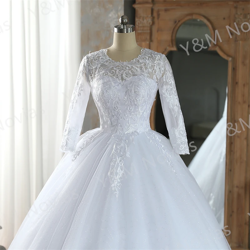 Real Video Vestidos De Novia Simple Vintage White Wedding Dress for Women With Sleeves Princesa Bridal Gown