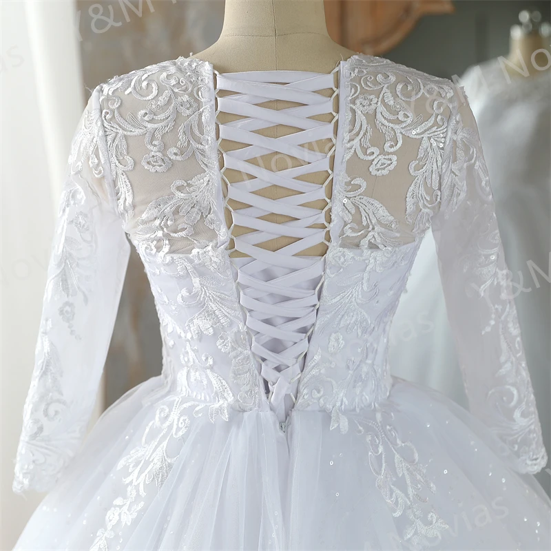 Real Video Vestidos De Novia Simple Vintage White Wedding Dress for Women With Sleeves Princesa Bridal Gown