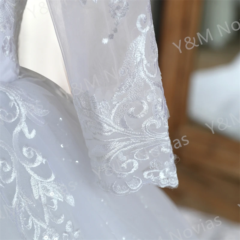 Real Video Vestidos De Novia Simple Vintage White Wedding Dress for Women With Sleeves Princesa Bridal Gown