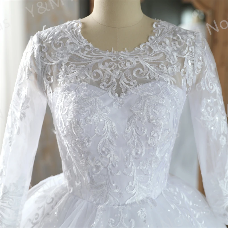 Real Video Vestidos De Novia Simple Vintage White Wedding Dress for Women With Sleeves Princesa Bridal Gown