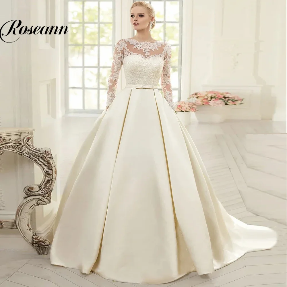 Customized Advanced Jewel Neck Wedding Dresses Satin Illusion Sashes Bridal Gowns Vestidos De Novia Brautmode Personalised