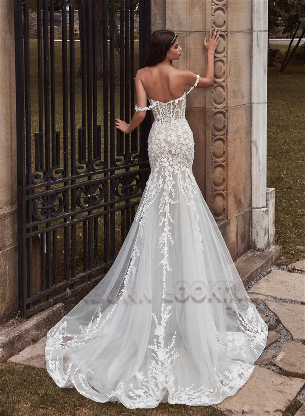 HERBURN Vintage Sweetheart Wedding Dresses for Women Court Train Zipper Lace Appliques Mermaid Vestido De Noiva Customized