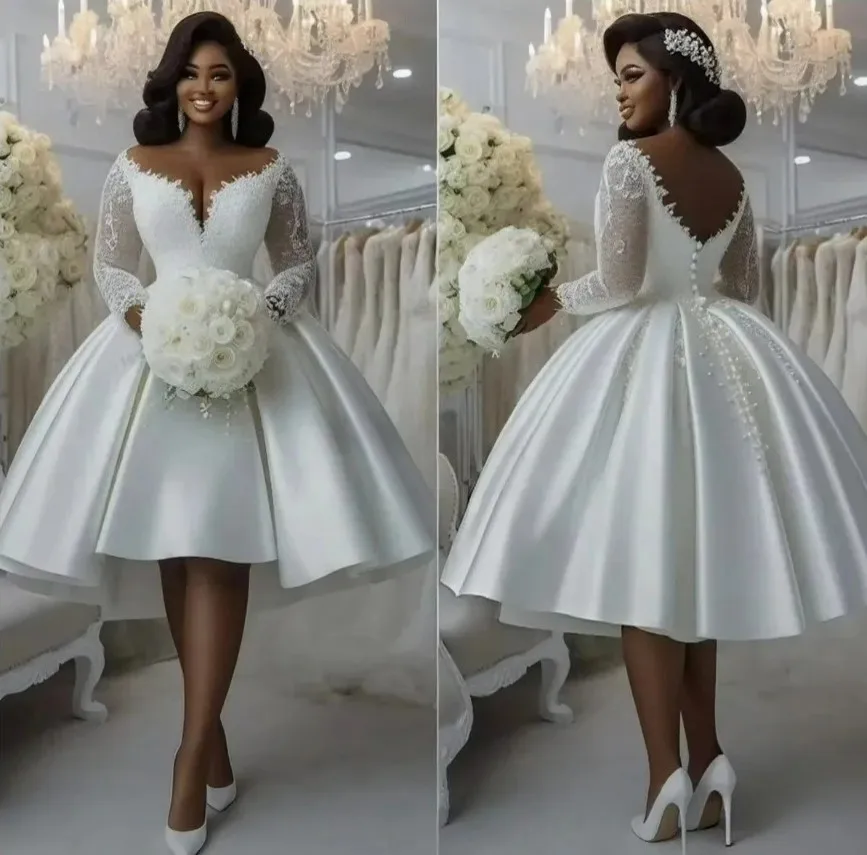 Classic Ball Gown Wedding Dress Sheer Neck Long Sleeves Lace Appliques Satin Bridal Bride Garden Gown vestidos de novia