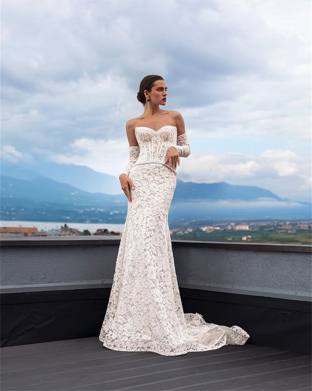 Modern Sweetheart Wedding Dress Two-Piece Set Mermaid Bridal Gown with Sweep Train For Brides свадебное платье