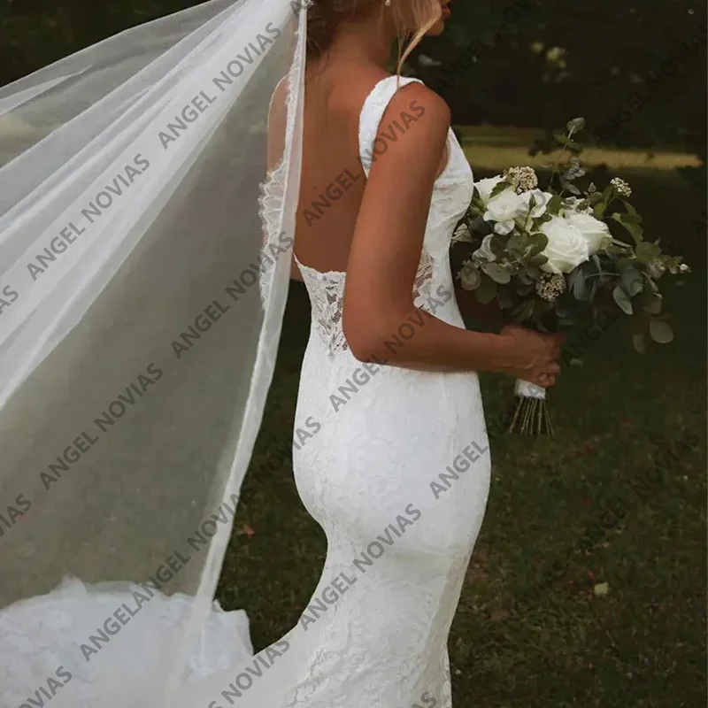 Long Mermaid Lace Boho Weddings Dresses Bridal V Neckline with Split Lace Wedding Gown Vestidos De Novia boda