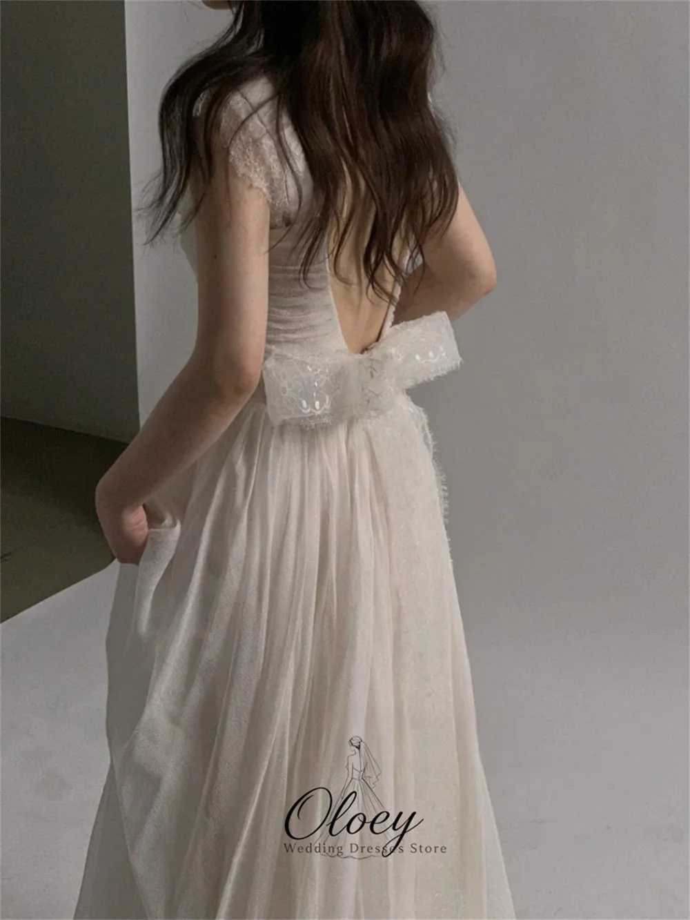 OLOEY Elegant A-Line Tulle Korea Wedding Dress Photo Shoot Sleeveless Backless Bridal Gown Customized Garden Wedding Dress