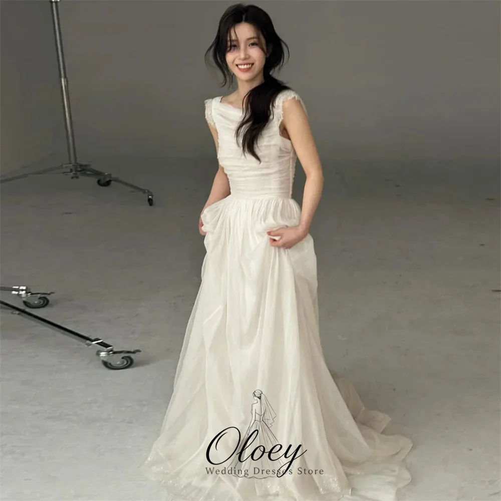 OLOEY Elegant A-Line Tulle Korea Wedding Dress Photo Shoot Sleeveless Backless Bridal Gown Customized Garden Wedding Dress
