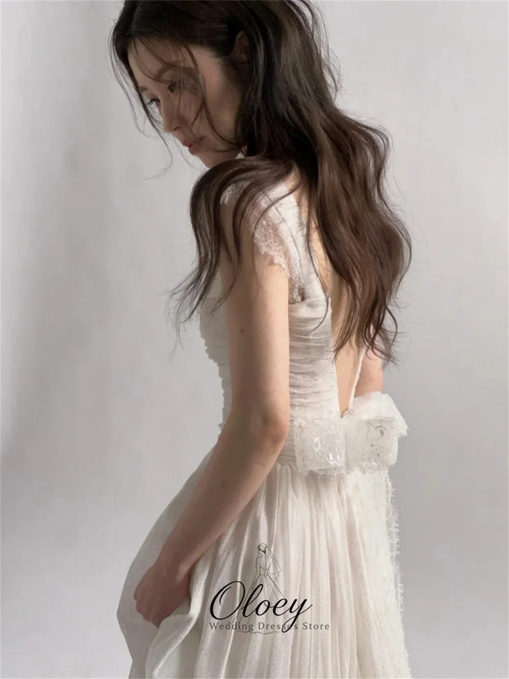 OLOEY Elegant A-Line Tulle Korea Wedding Dress Photo Shoot Sleeveless Backless Bridal Gown Customized Garden Wedding Dress