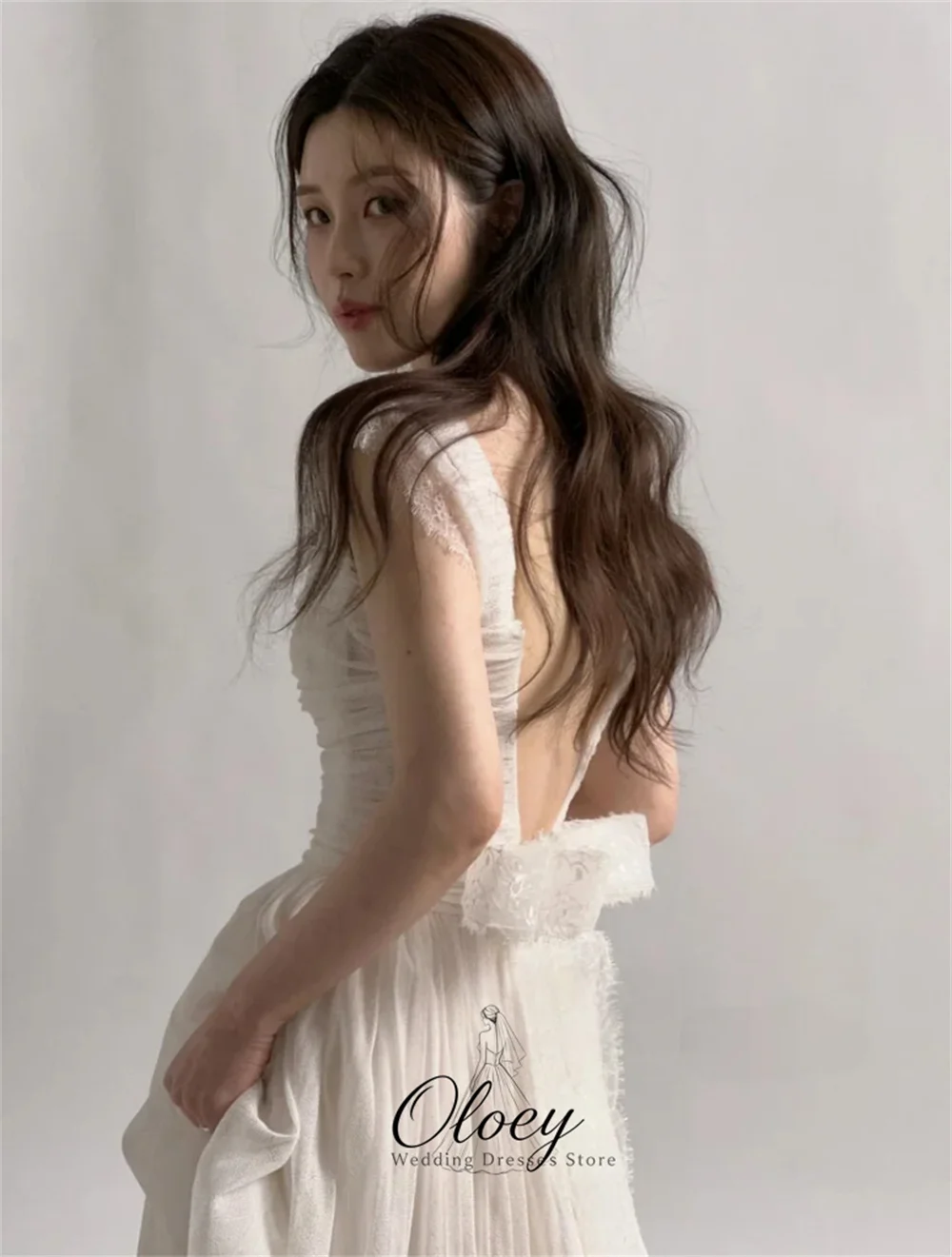 OLOEY Elegant A-Line Tulle Korea Wedding Dress Photo Shoot Sleeveless Backless Bridal Gown Customized Garden Wedding Dress