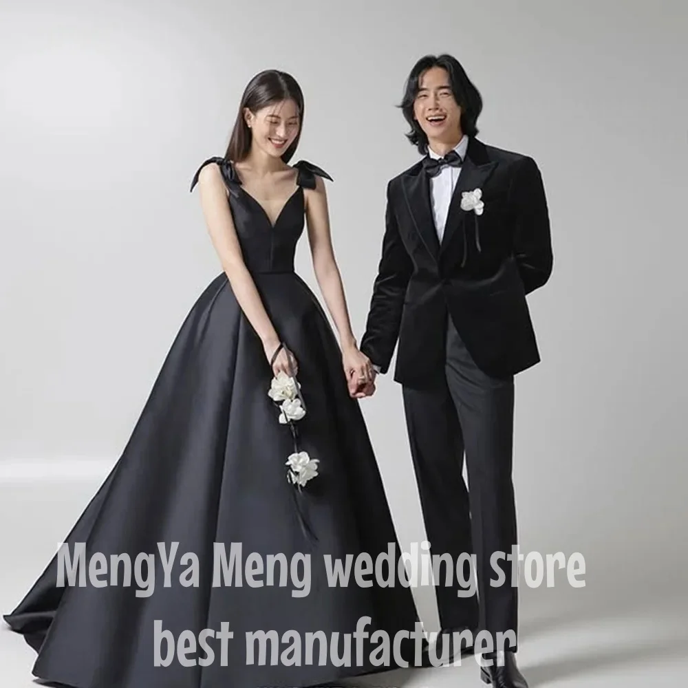 ZHUISHU Modern Black Wedding Party Evening Dresses A Line Customized Spaghetti Strap Formal Prom Gown Satin Wedding Photos Shoot