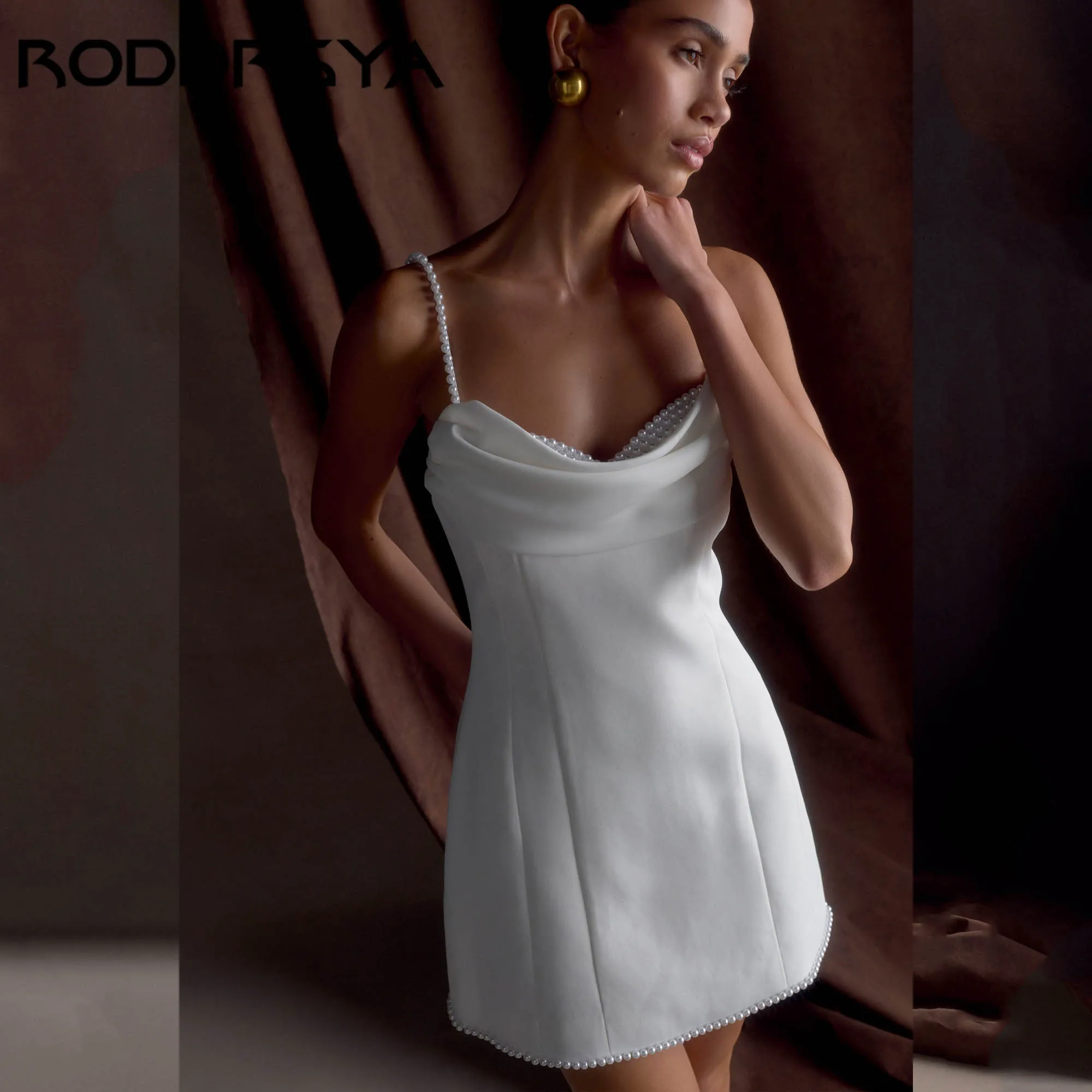 RODDRSYA Mini Pearls Bridal Party Dress Elegant Spaghetti Straps Satin Evening Gowns Backless Short vestidos de novia Customized