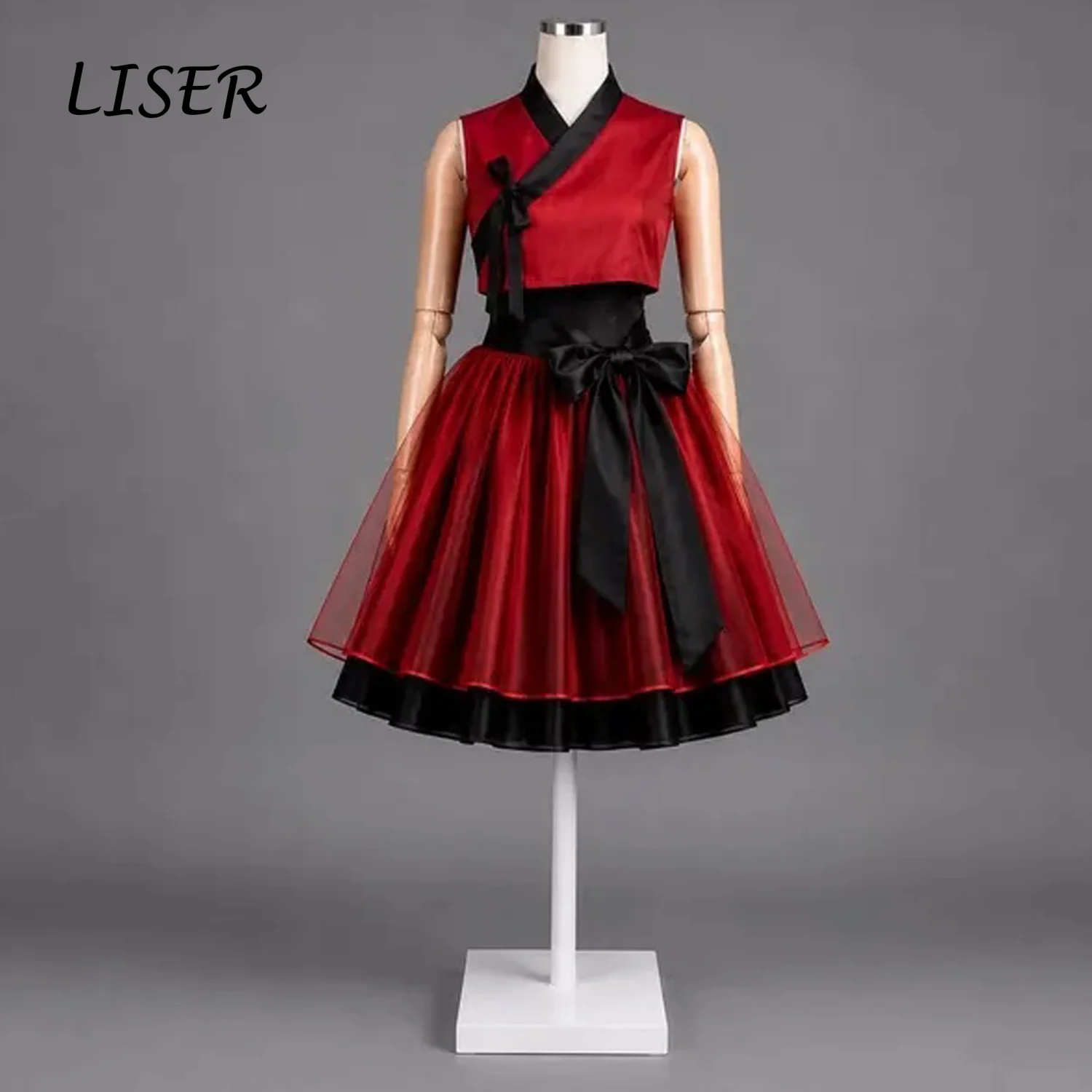 Liser Customized Modern Hanbok Women Sleeveless Color Blocking Two Piece Skirt Korean Traditional Costume Party Photoshoot Dress