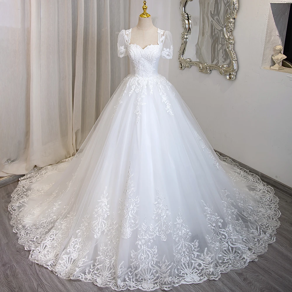 SL-6856 Suli Customized Romantic Sweetheart Bride Ball Gown Wedding Dress 2024 Lace Appliques Beading Short Sleeve Bridal Gown