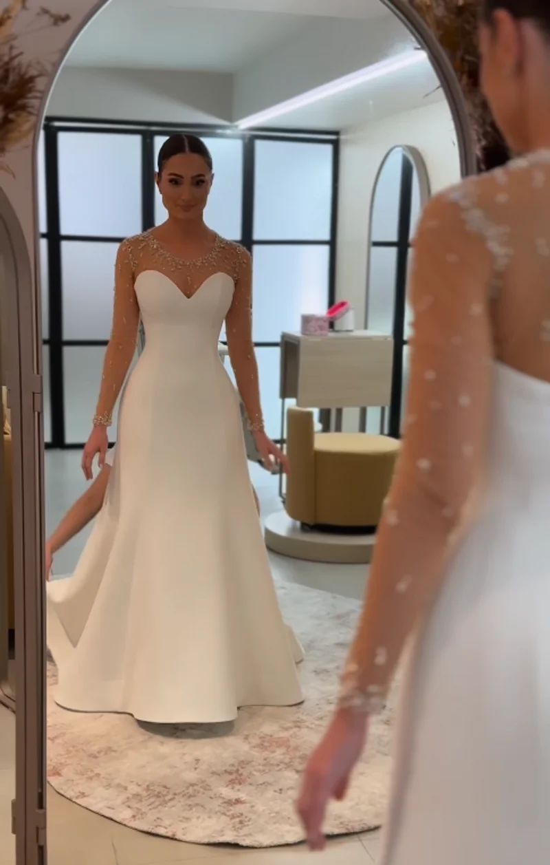 Elegant Pearls Wedding Dresses Luxury Customized Long Sleeves Country Bridal Gowns For Women Vestido De Novia