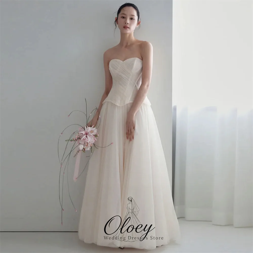 OLOEY Simple Tulle Sweetheart Collar Korea Wedding Dress Photo Shoot Pleat A-Line Bridal Gown Customized Garden Wedding Dress
