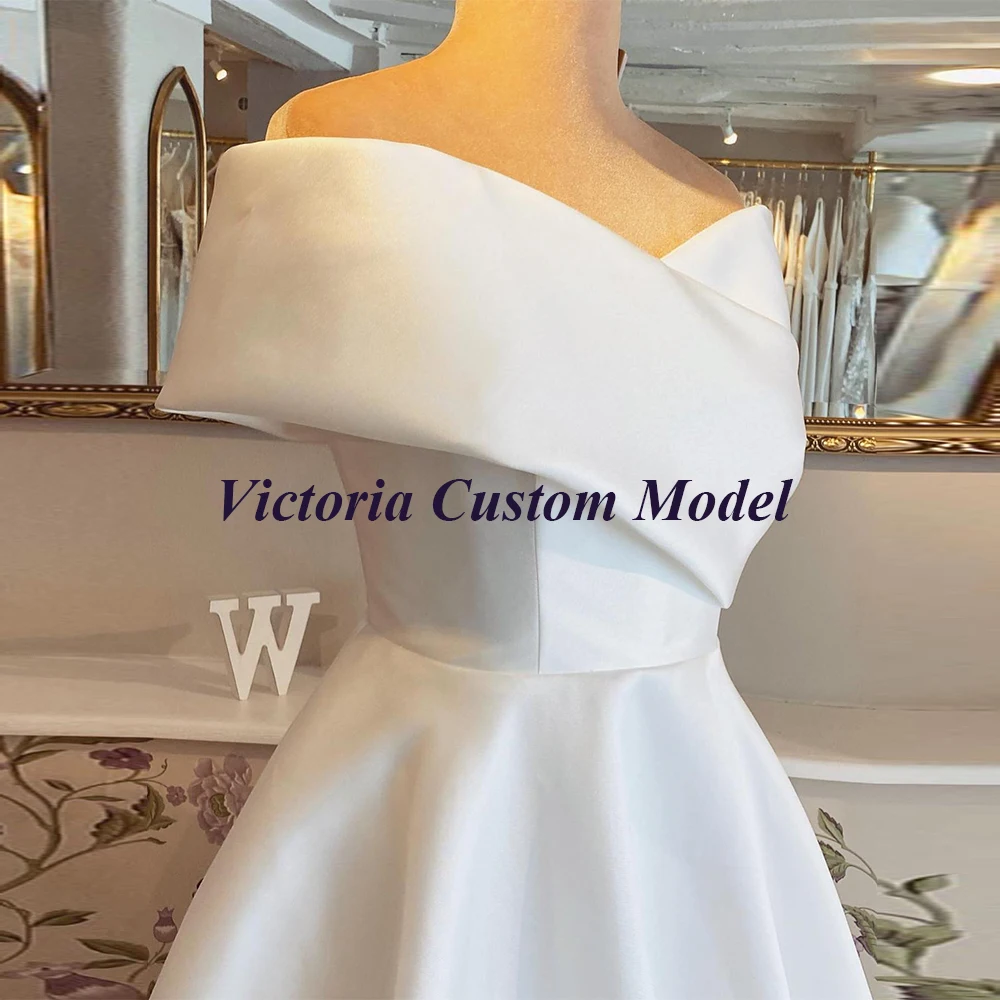 VIKTORIA Elegant Satin Wedding Dress For Woman Off Shoulder Buttons 2025 Bride A-LINE Pleat Vestido De Casamento Customized